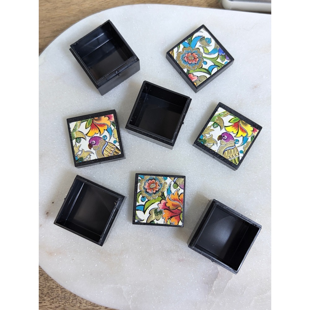 Black Floral Bird Trinket Boxes Set of 4 Mini Square Plastic Containers Decor - Picture 4 of 6
